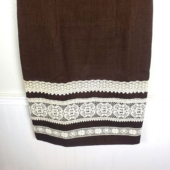 Women's David Meister Brown Tweed White Lace Sleeveless Dress Size 10/Med - Picture 5 of 11